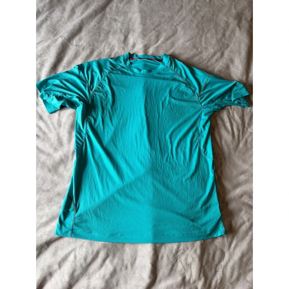 Mens Teal Turquoise Short Sleeve Performance Grid Texture Athletic T-Shirt - Picture 1 of 2